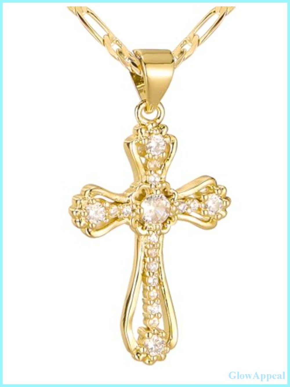 14K Gold Plated Cross Necklace for Women, Cubic Zirconia Pendant, Adjustable